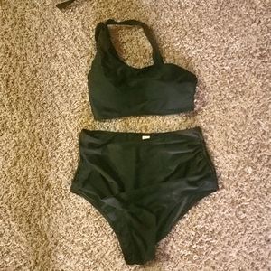 Woman's off the shoulder black bathing suit set